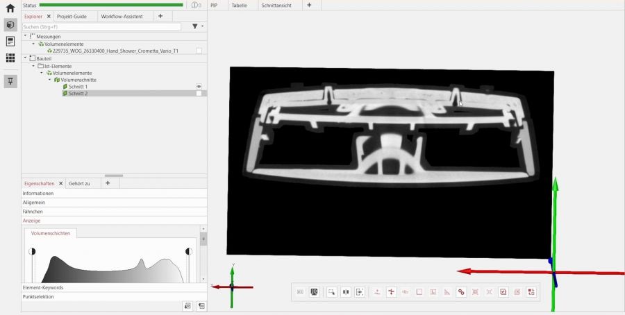 **Mit Schnittansichten in das Bauteil schauen:** Die CT-Software ermöglicht eine zerstörungsfreie Prüfung.