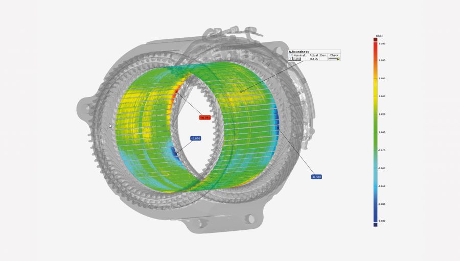 ZEISS ScanBox for eMotors wird mit einer leistungsstarken Auswertesoftware für detaillierte Analysen von 3D-Daten ausgeliefert.